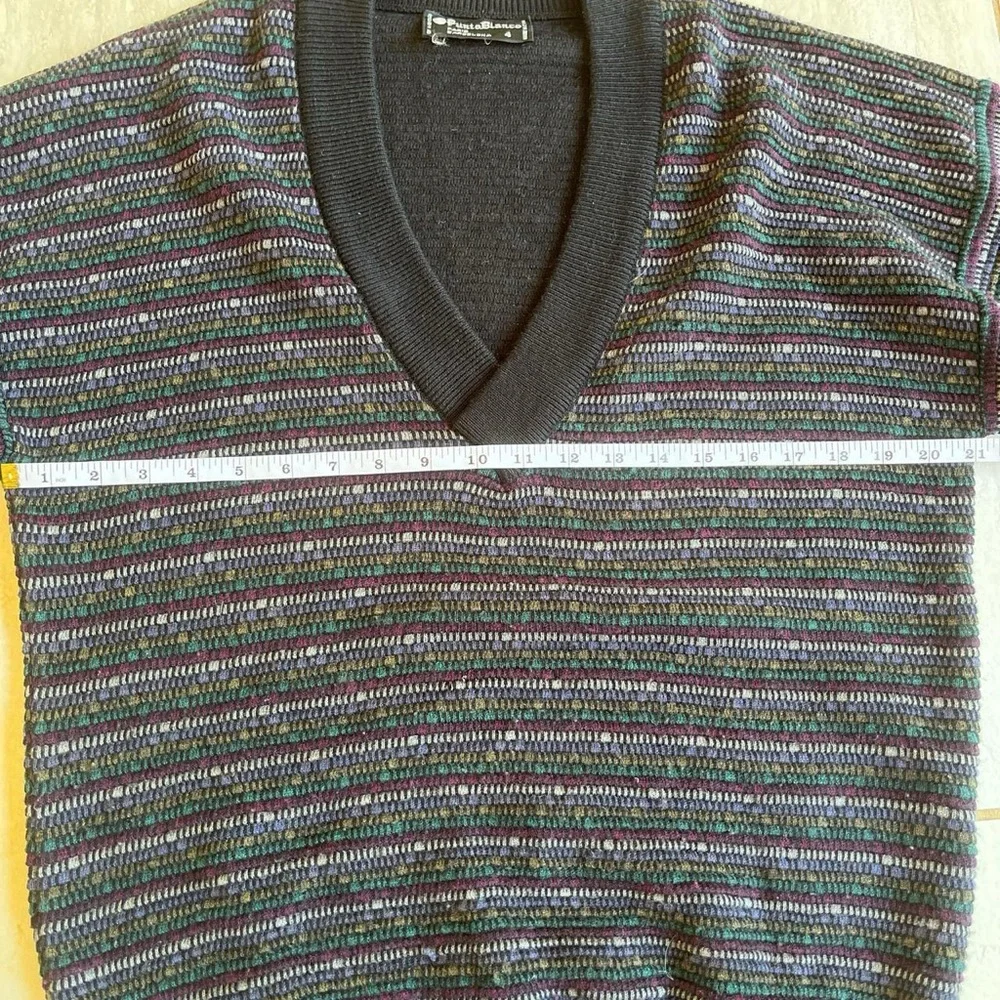 Punto Blanco Geometric Print Sweater Black Multicolor V Neck Retro Knit 4